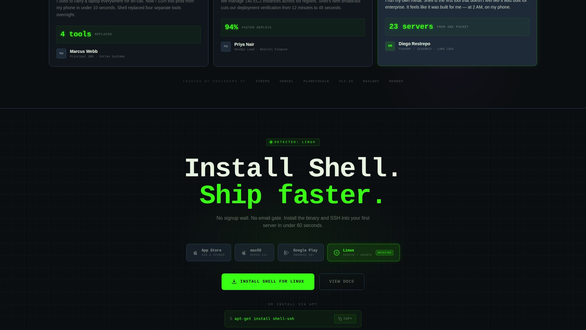 Shell - Powerful SSH Landing Page Template