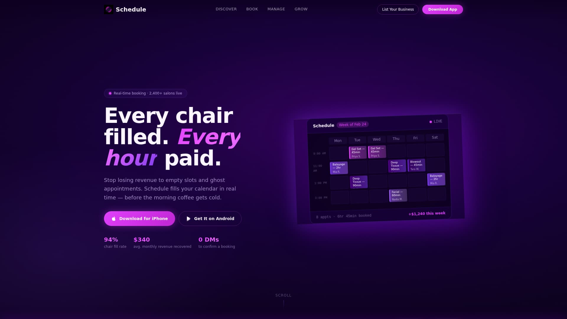 Schedule - Powerful Salon Landing Page Template