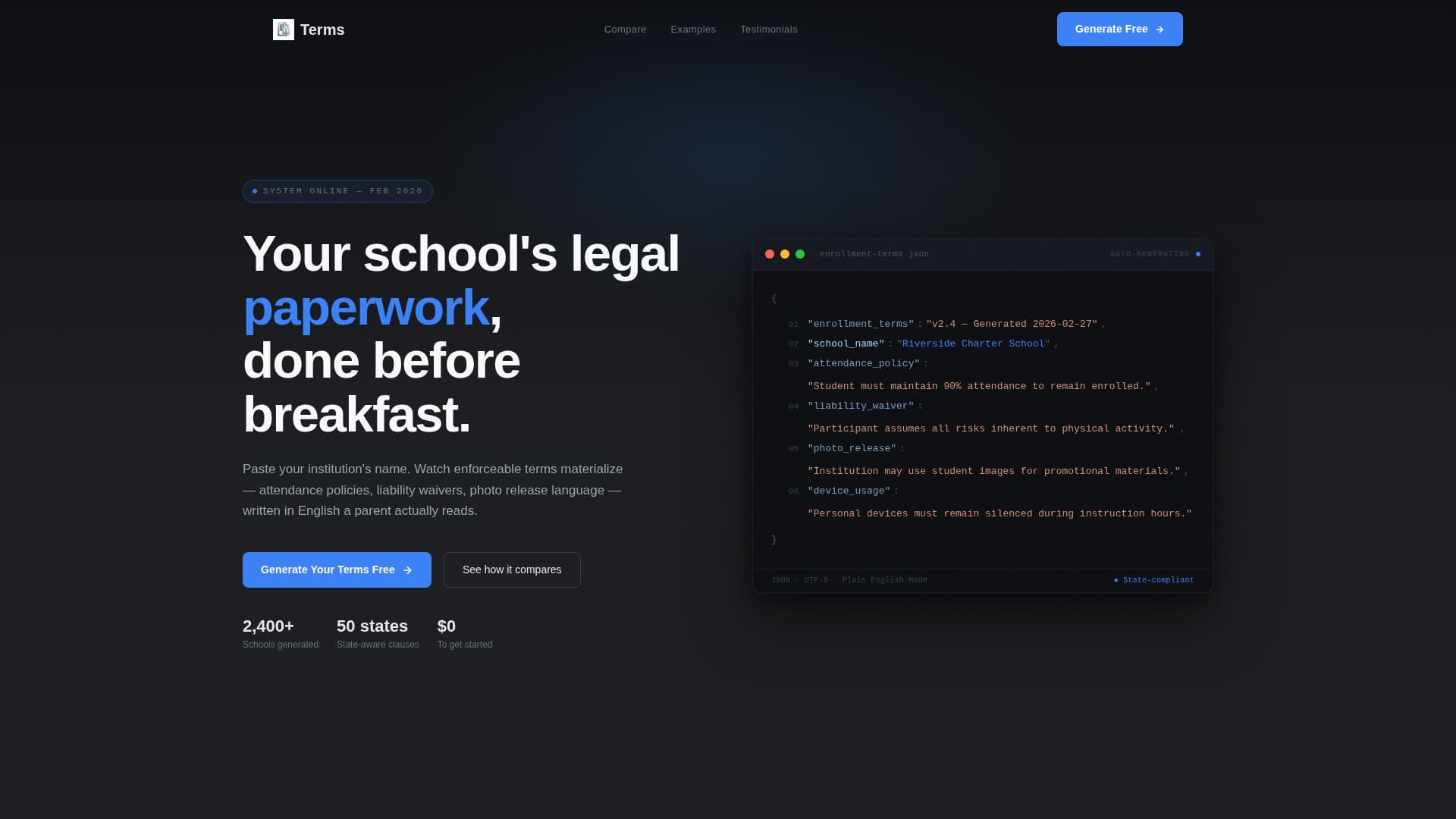 Terms - Instant School Landing Page Template