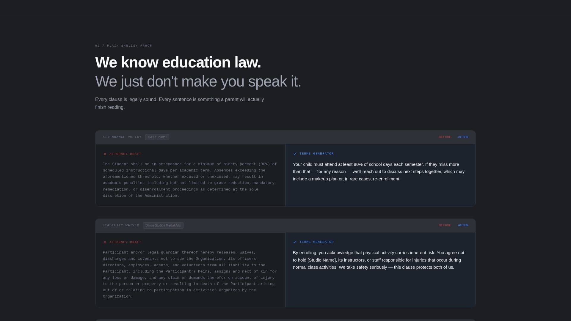 Terms - Instant School Landing Page Template