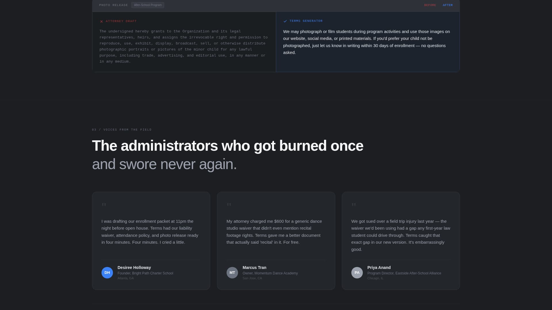 Terms - Instant School Landing Page Template
