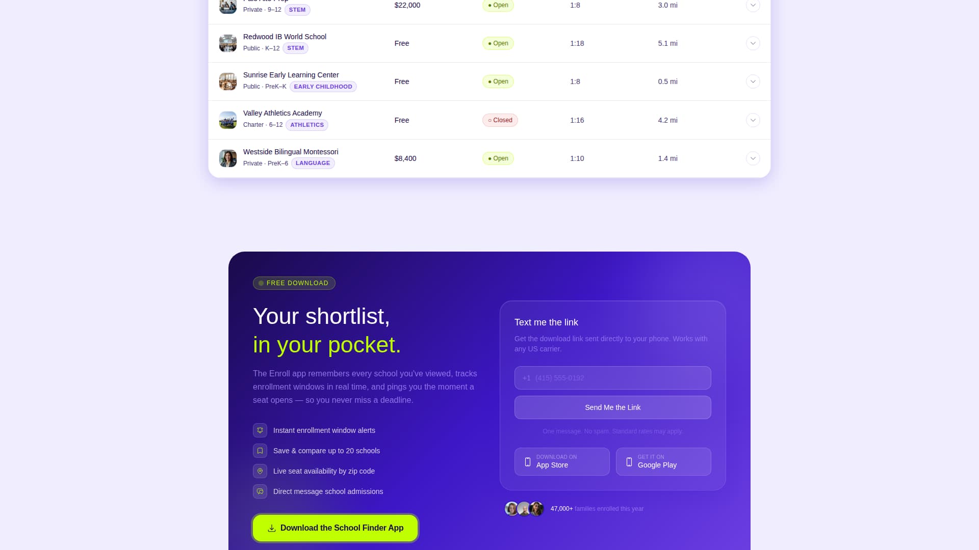 Enroll - Dynamic School Finder Landing Page Template