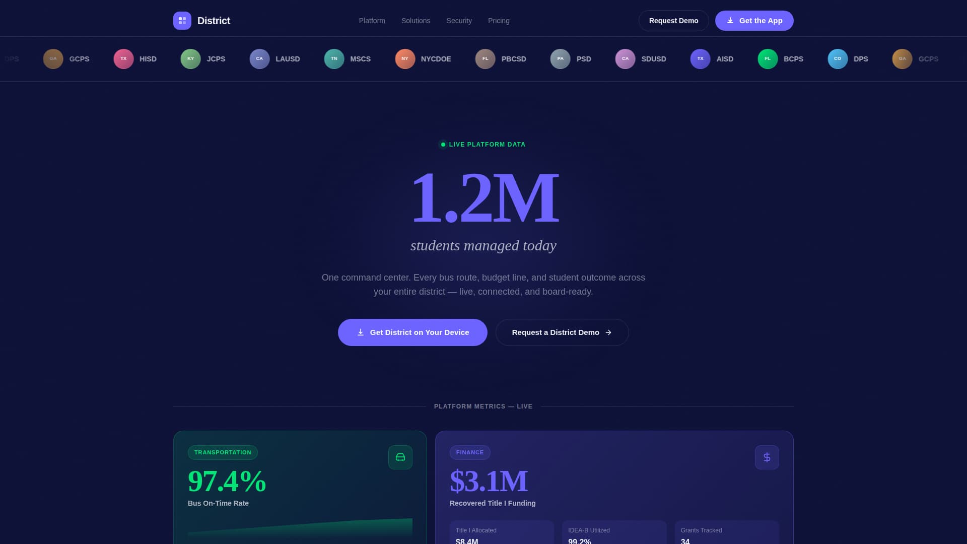 District - Powerful School Management Landing Page Template