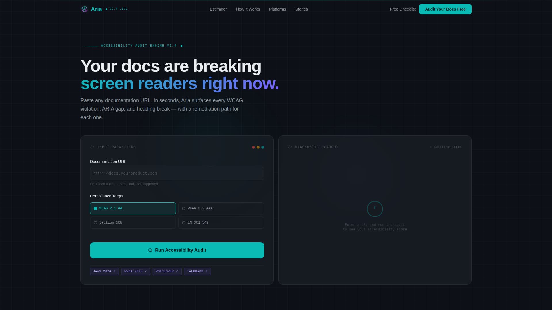 Aria - Accessible Documentation Landing Page Template