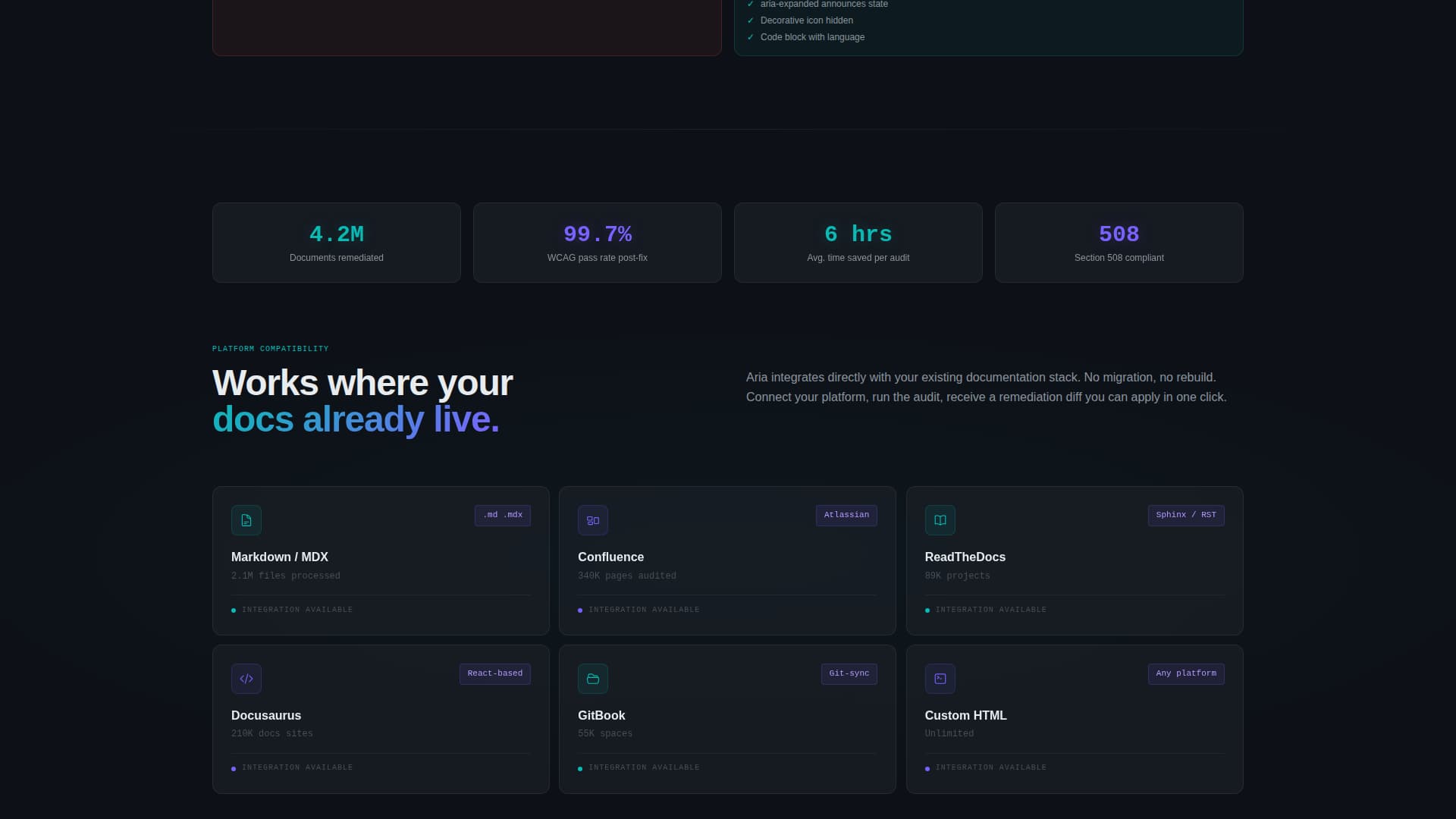 Aria - Accessible Documentation Landing Page Template