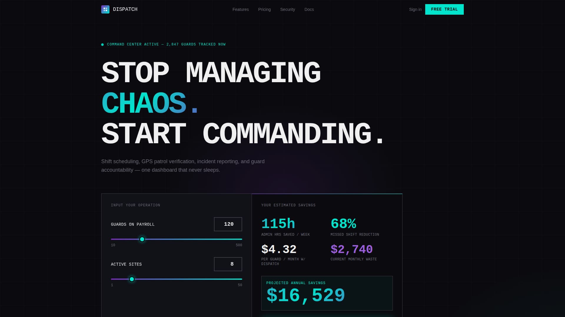 Security Guard Vertical SaaS Cost Calculator Website Template