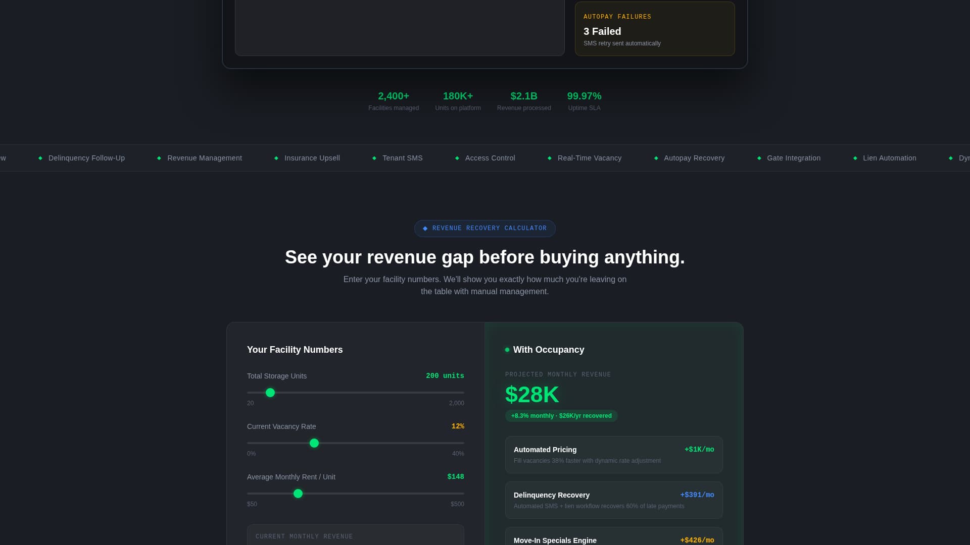 Self-Storage Vertical SaaS Specialist Cost Calculator Website Template