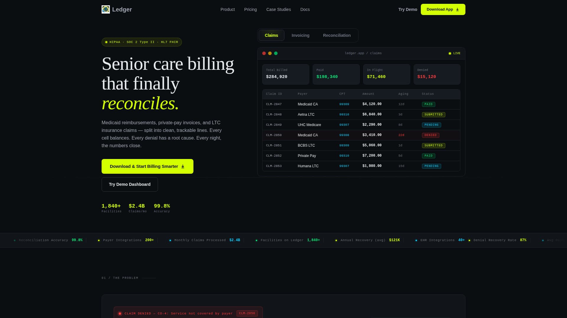 Ledger - Powerful Seniorcarebilling Landing Page Template