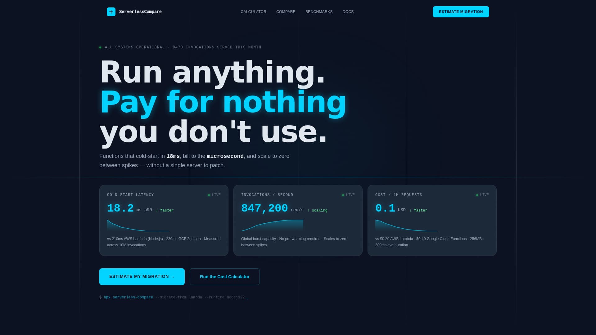 Serverless Computing Technology Cost Calculator Website Template