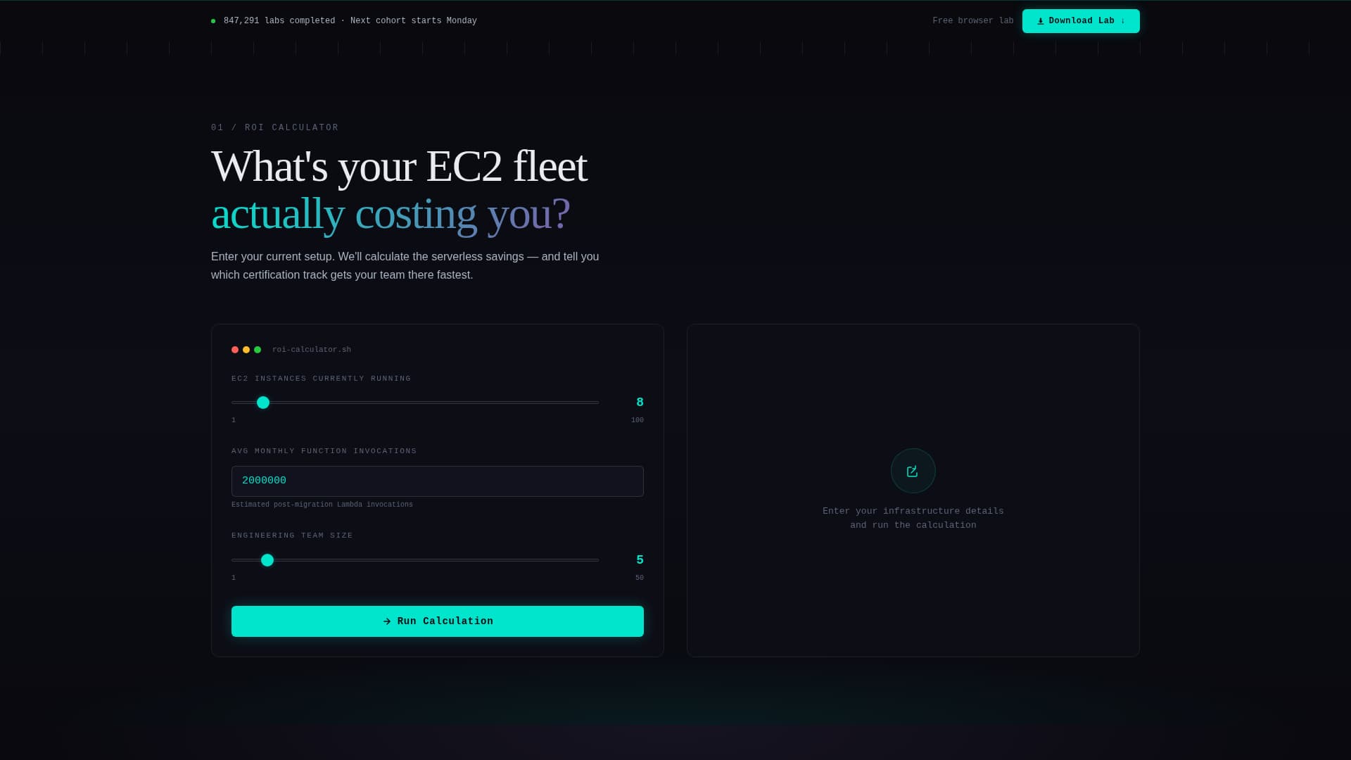Serverless Computing Technology Specialist Cost Calculator Website Template