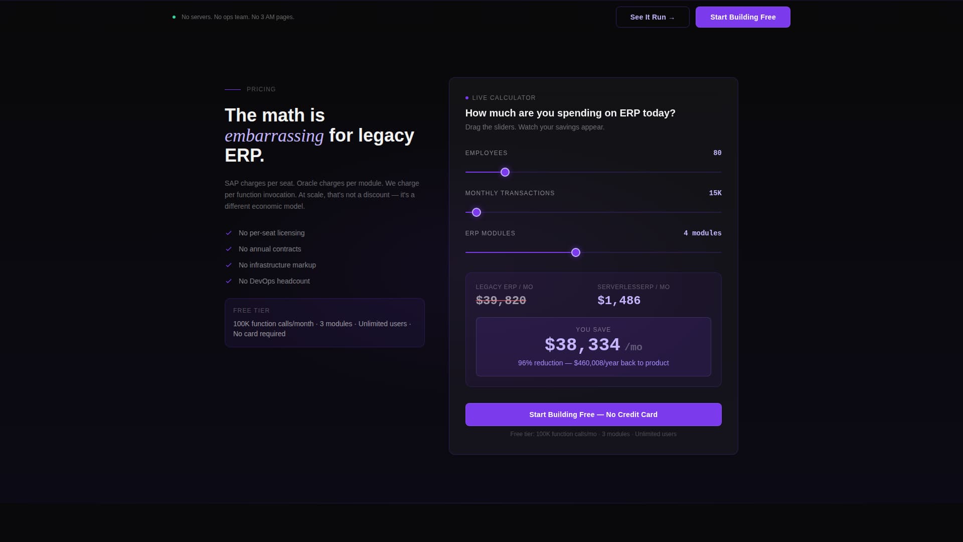 Serverless Enterprise Software Specialist Cost Calculator Website Template