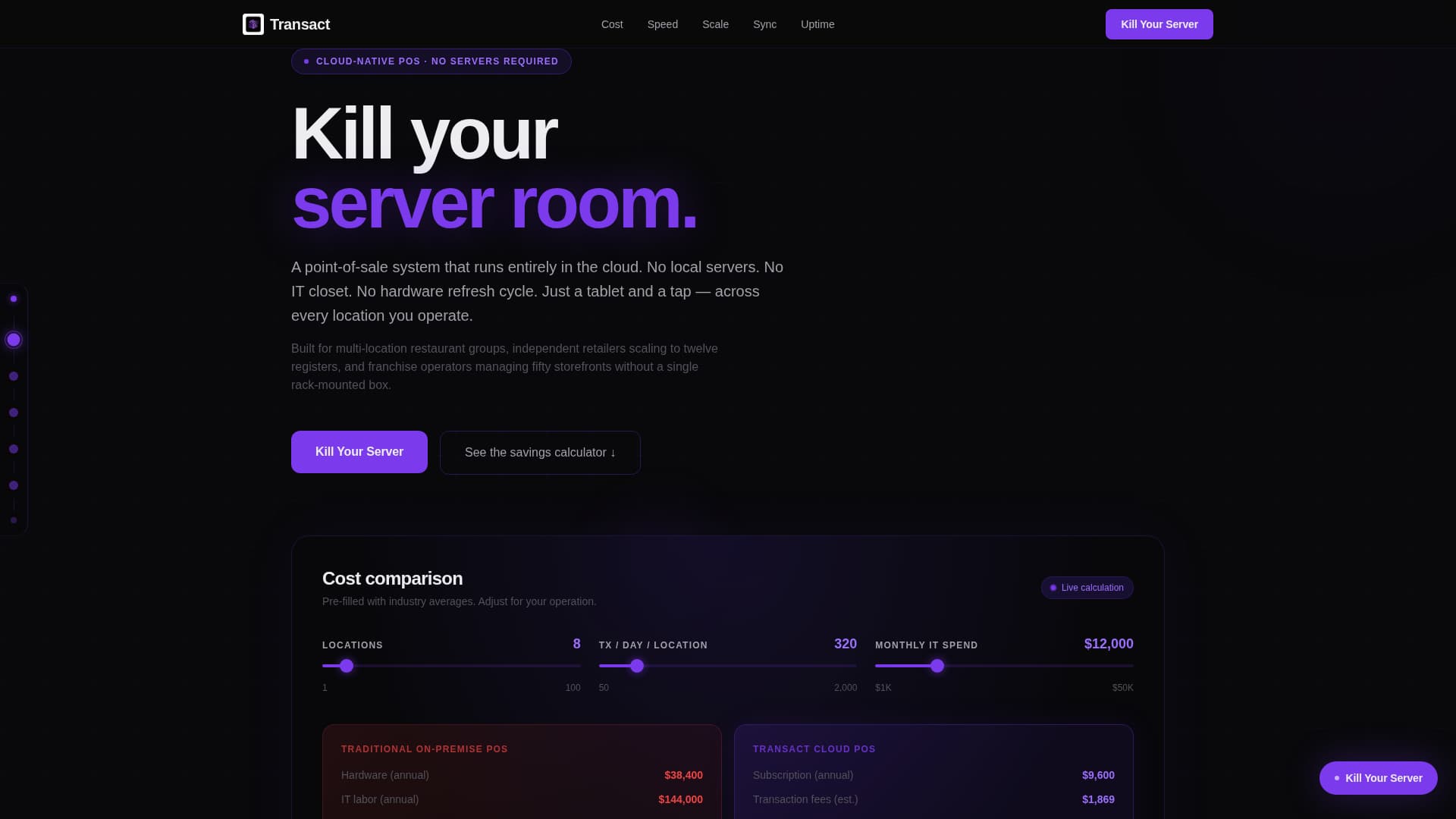 Serverless Enterprise Software Advanced Cost Calculator Website Template