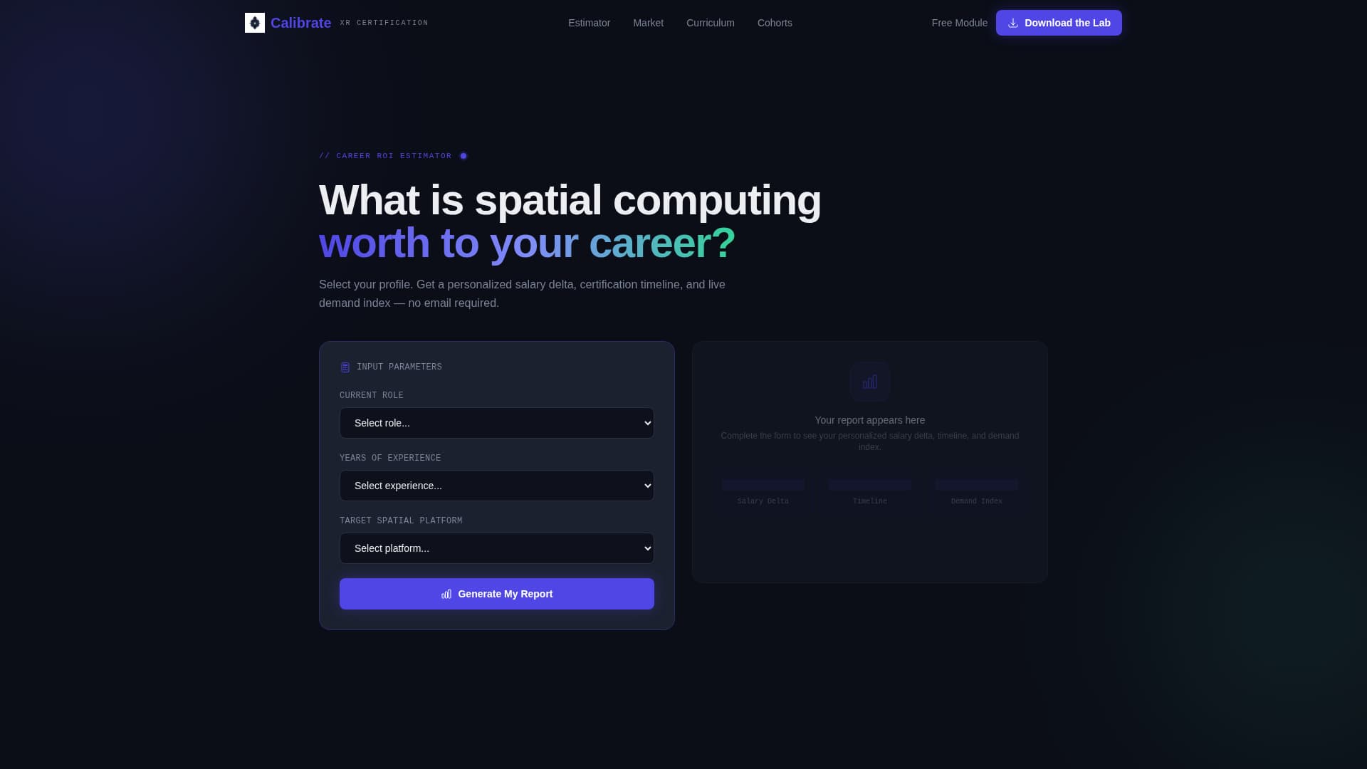 Calibrate - Immersive XR Certification Landing Page Template