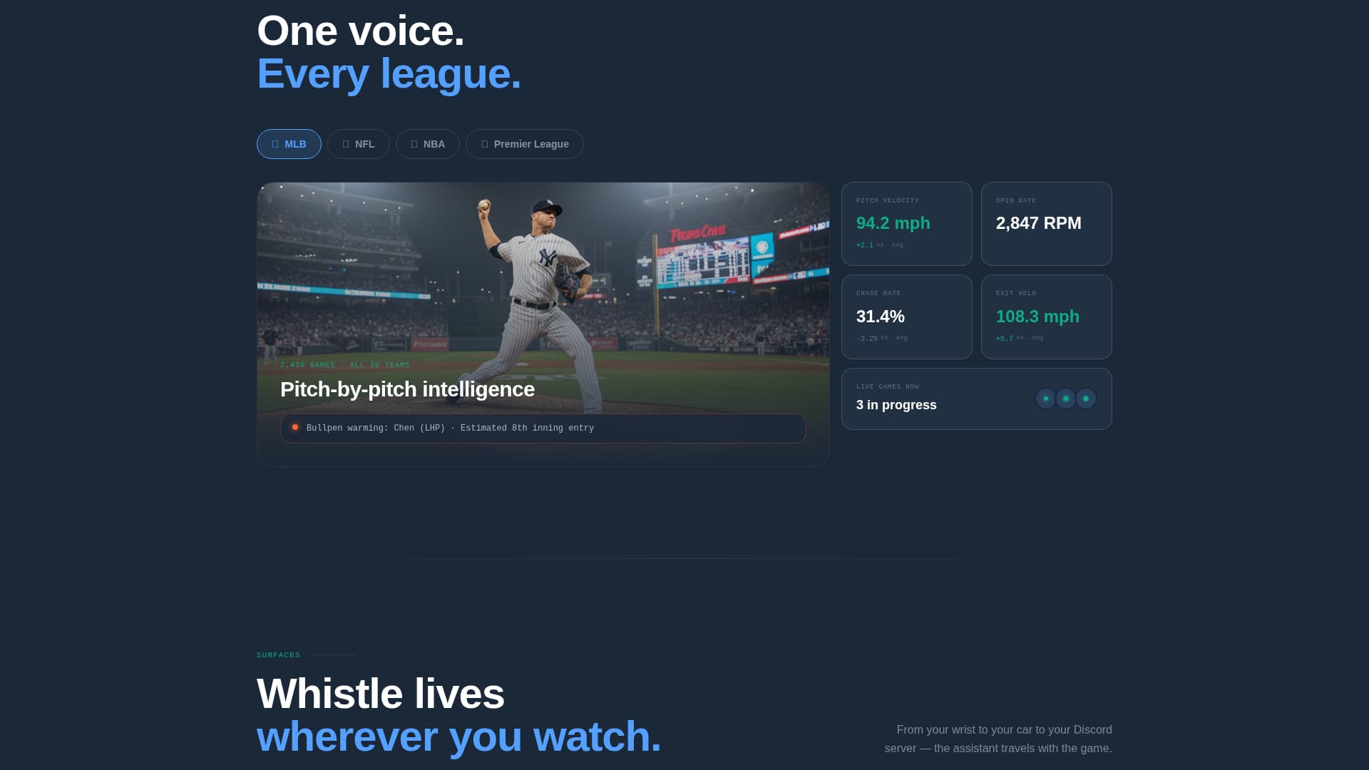 Whistle - Dynamic SportsAI Landing Page Template