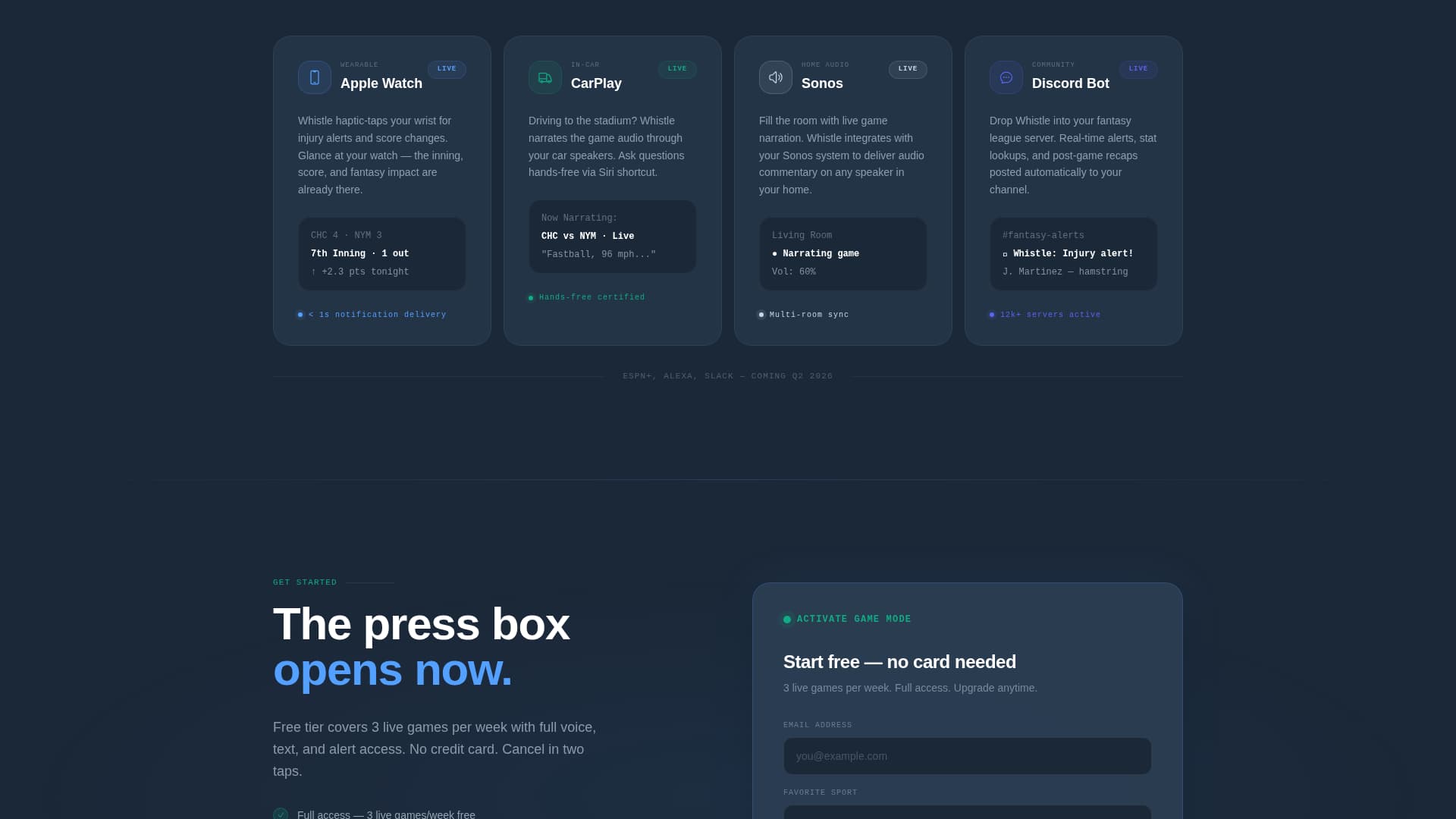 Whistle - Dynamic SportsAI Landing Page Template