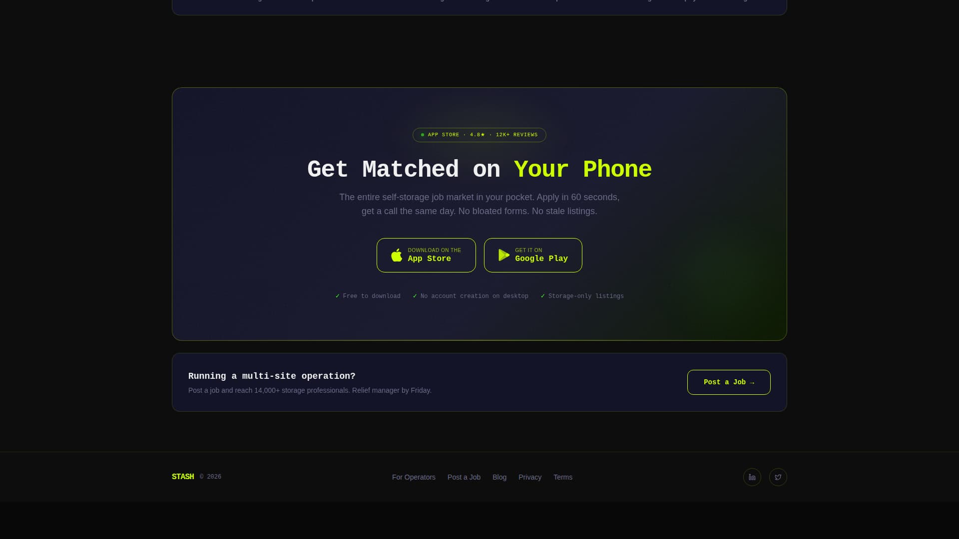 Stash - High-Velocity StorageJobs Landing Page Template