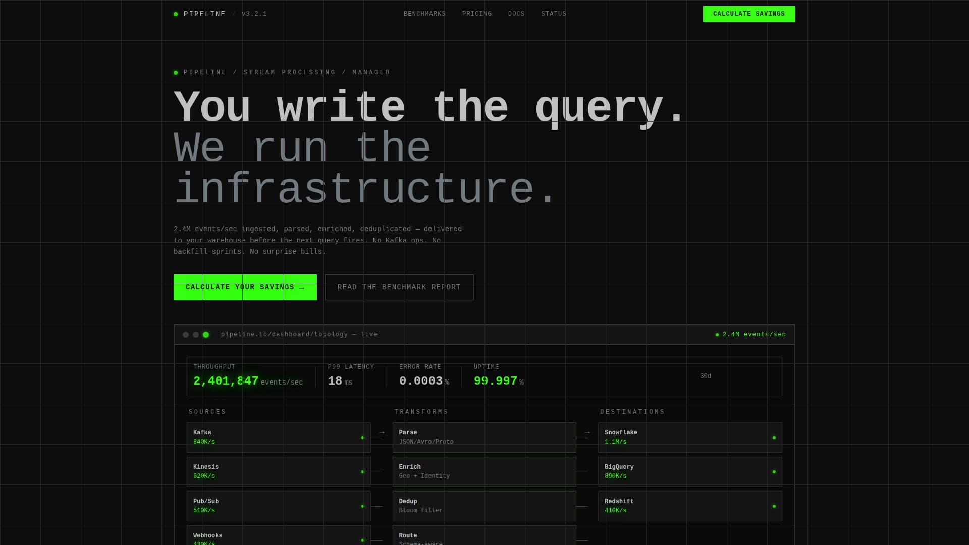 Stream Processing Technology Cost Calculator Website Template