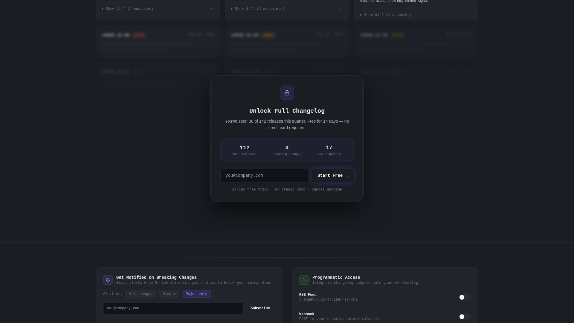 Stripe - High-Converting Changelog Landing Page Template