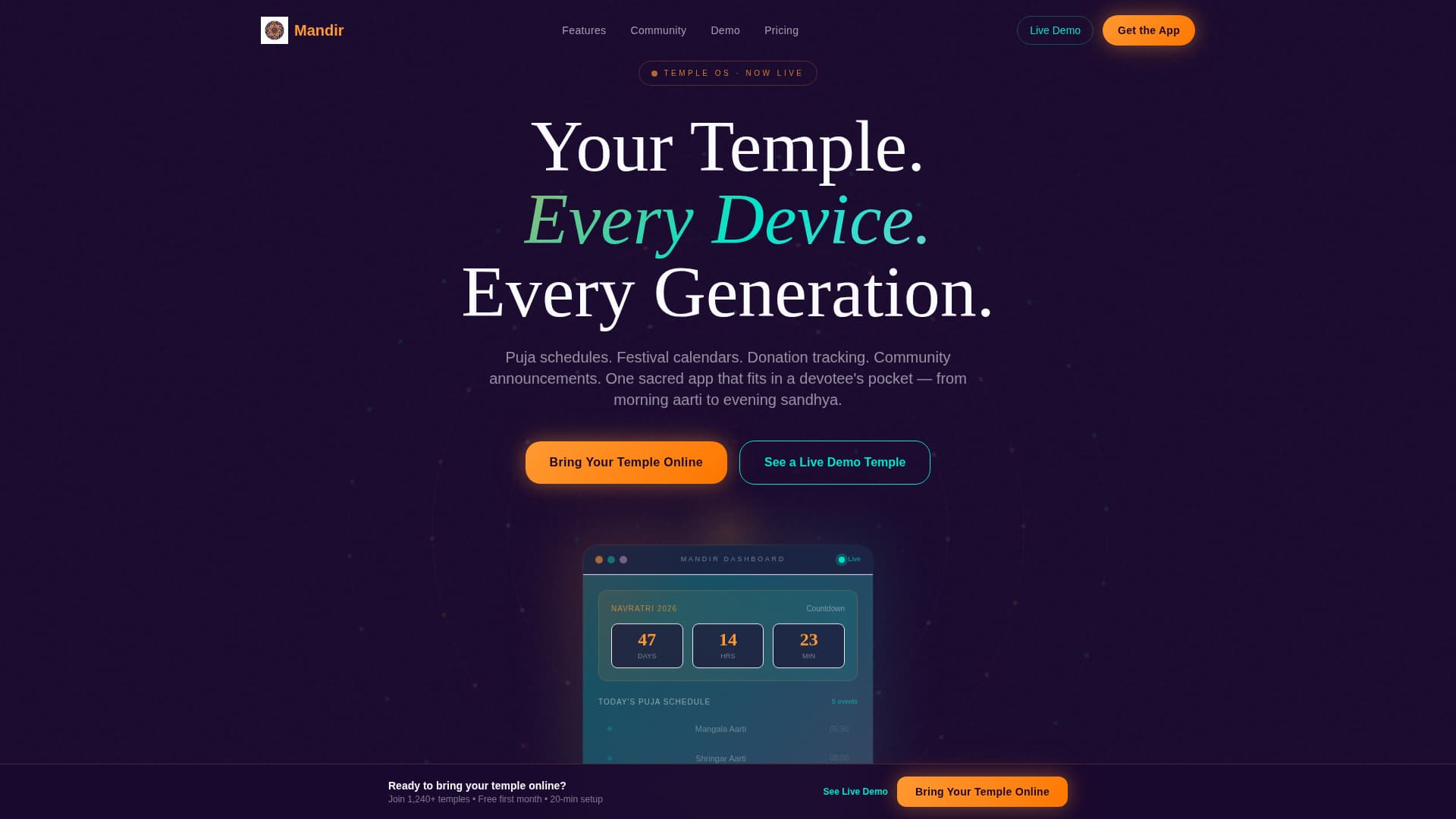 Mandir - Sacred Community Landing Page Template