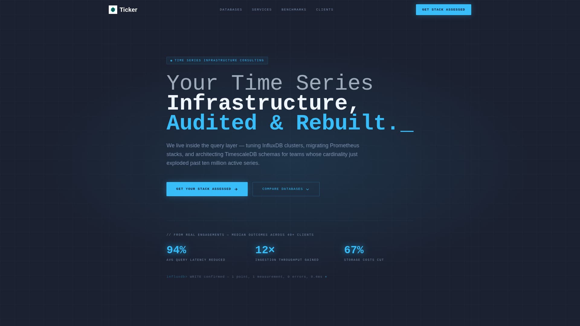 Ticker - High-Performance Database Landing Page Template