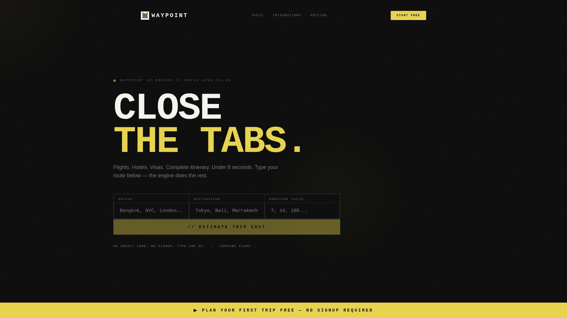 Waypoint - Brutalist Travel Landing Page Template