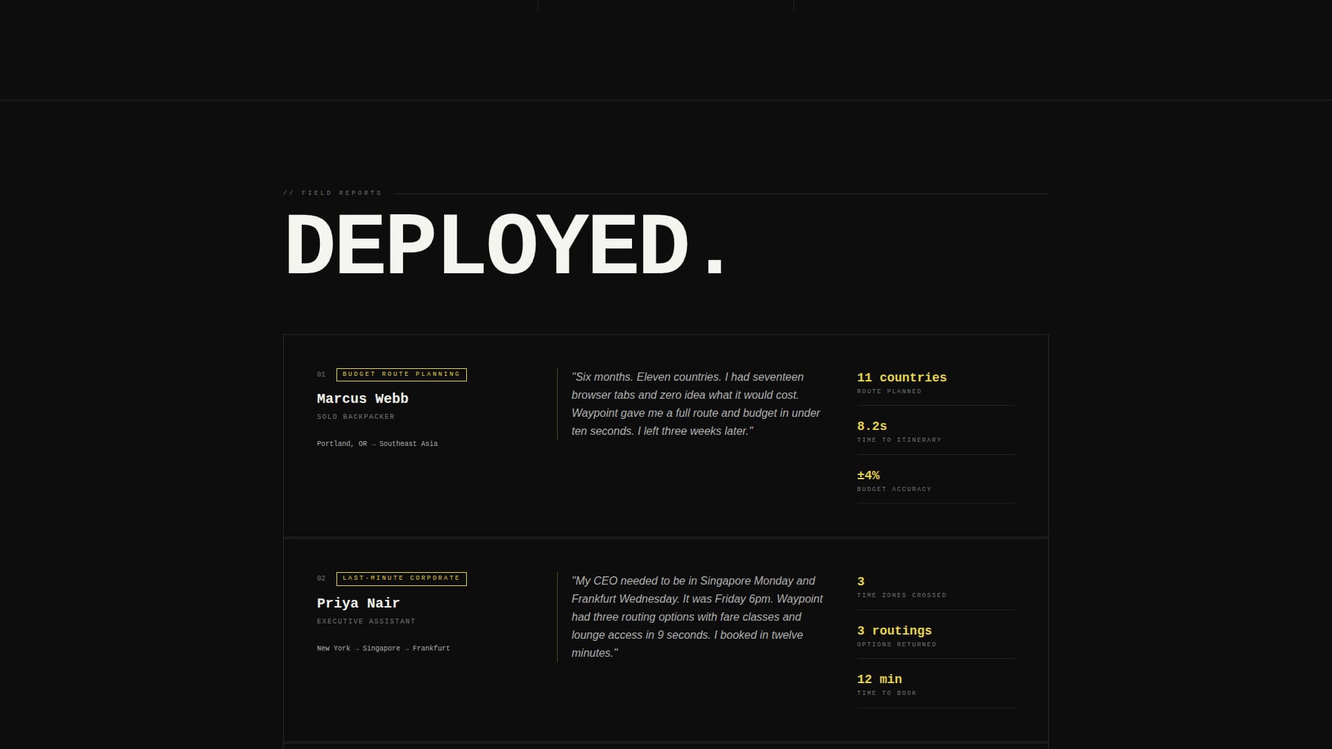 Waypoint - Brutalist Travel Landing Page Template