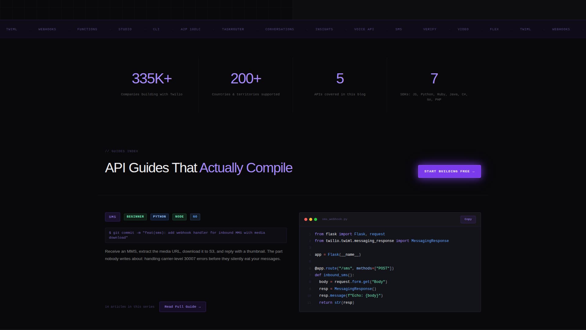 Twilio - Dynamic Developer Landing Page Template