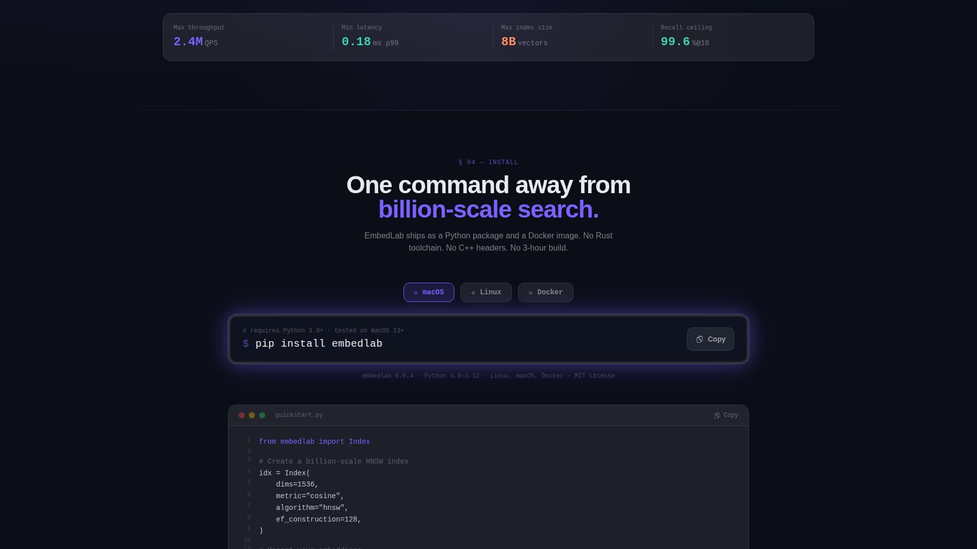 Embedlab - Intelligent Vectordb Landing Page Template