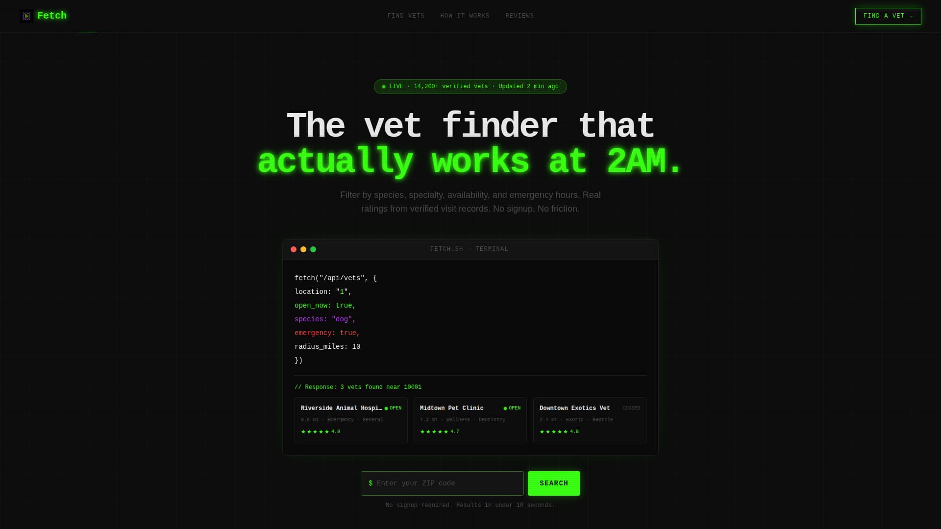 Fetch - Instant Veterinarianfinder Landing Page Template