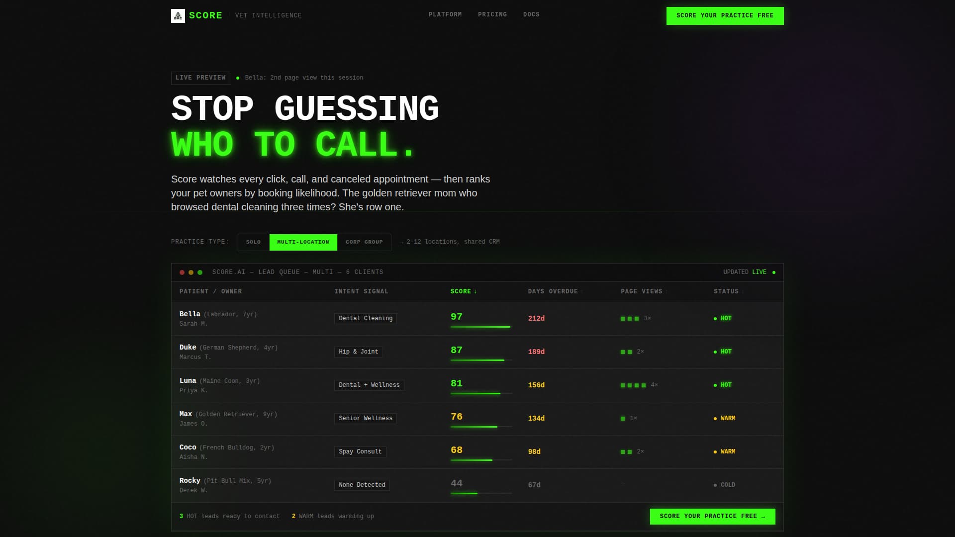 Score - Powerful Veterinary Landing Page Template