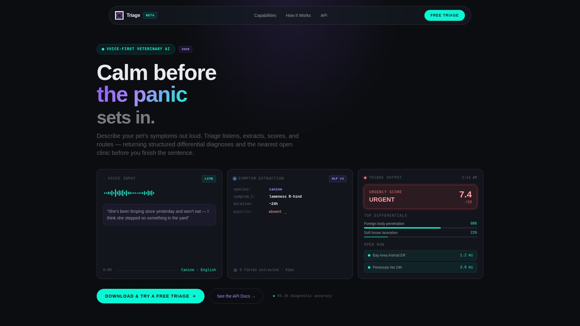 Triage - Intelligent Veterinary Landing Page Template