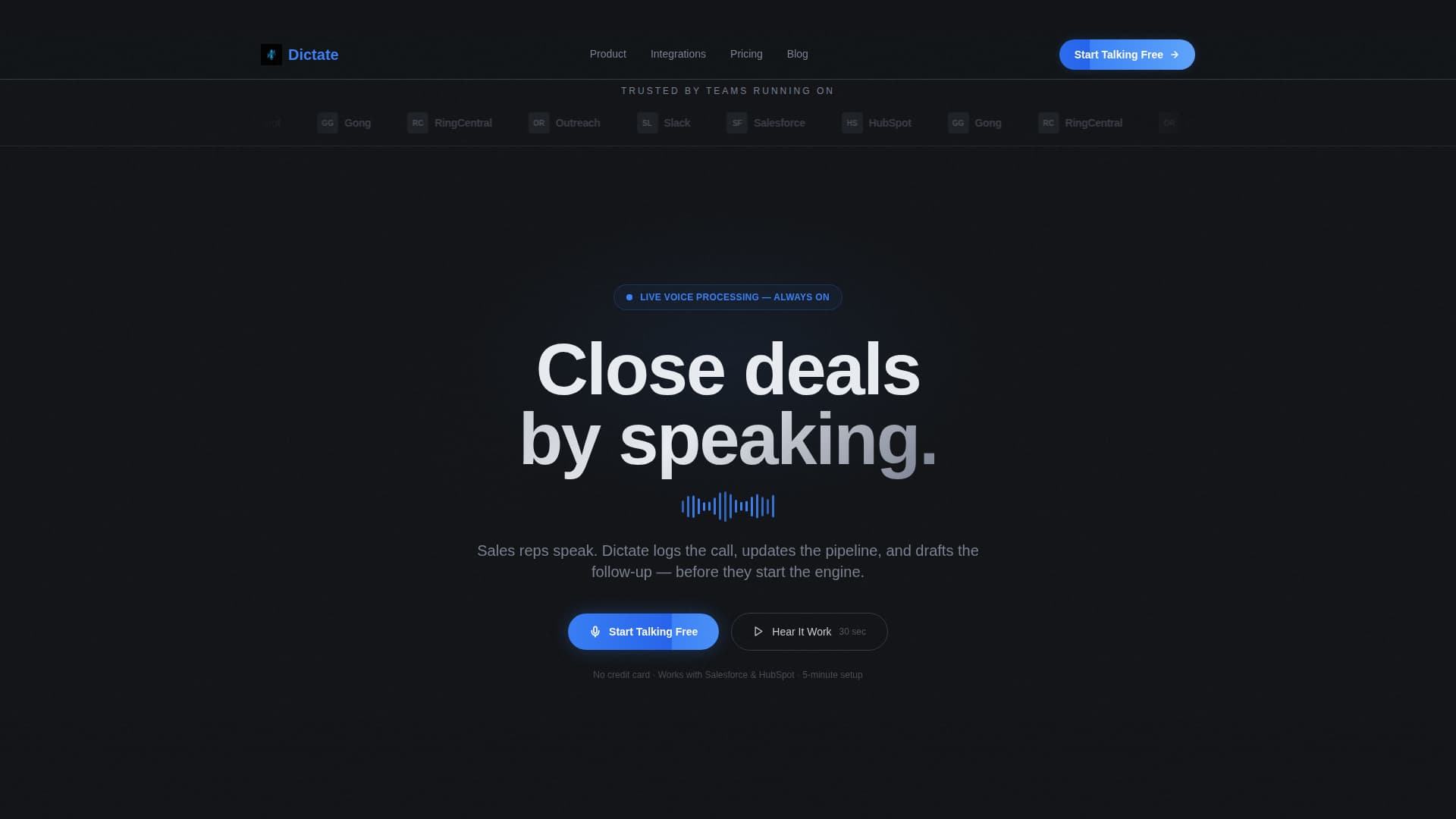Dictate - Frictionless CRM Landing Page Template