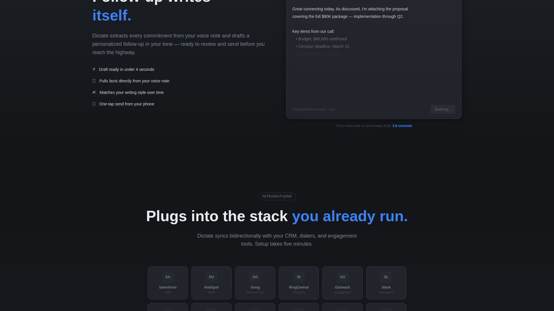 Dictate - Frictionless CRM Landing Page Template