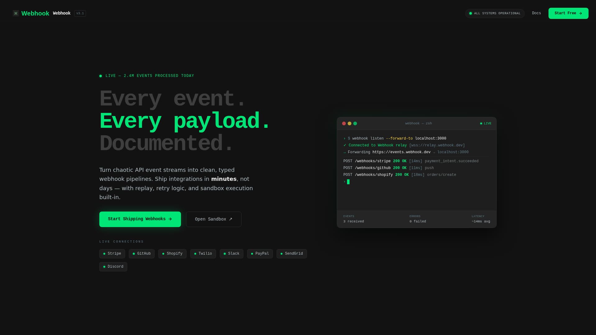 Webhook - Powerful API Documentation Landing Page Template