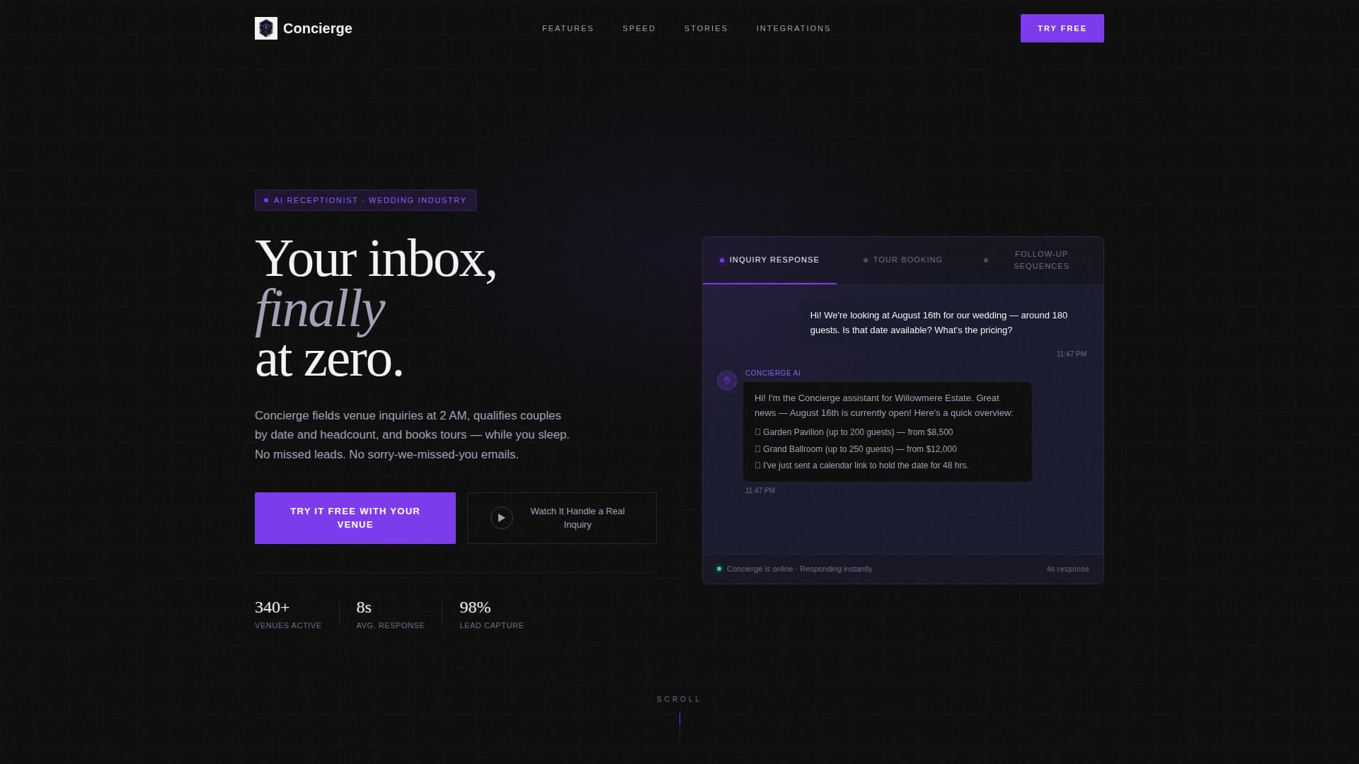 Concierge - Effortless Wedding AI Landing Page Template