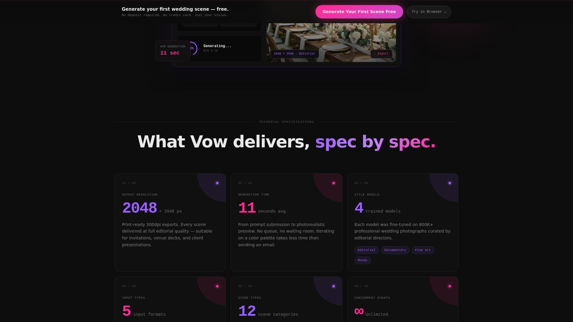 Vow - Photorealistic Wedding Landing Page Template