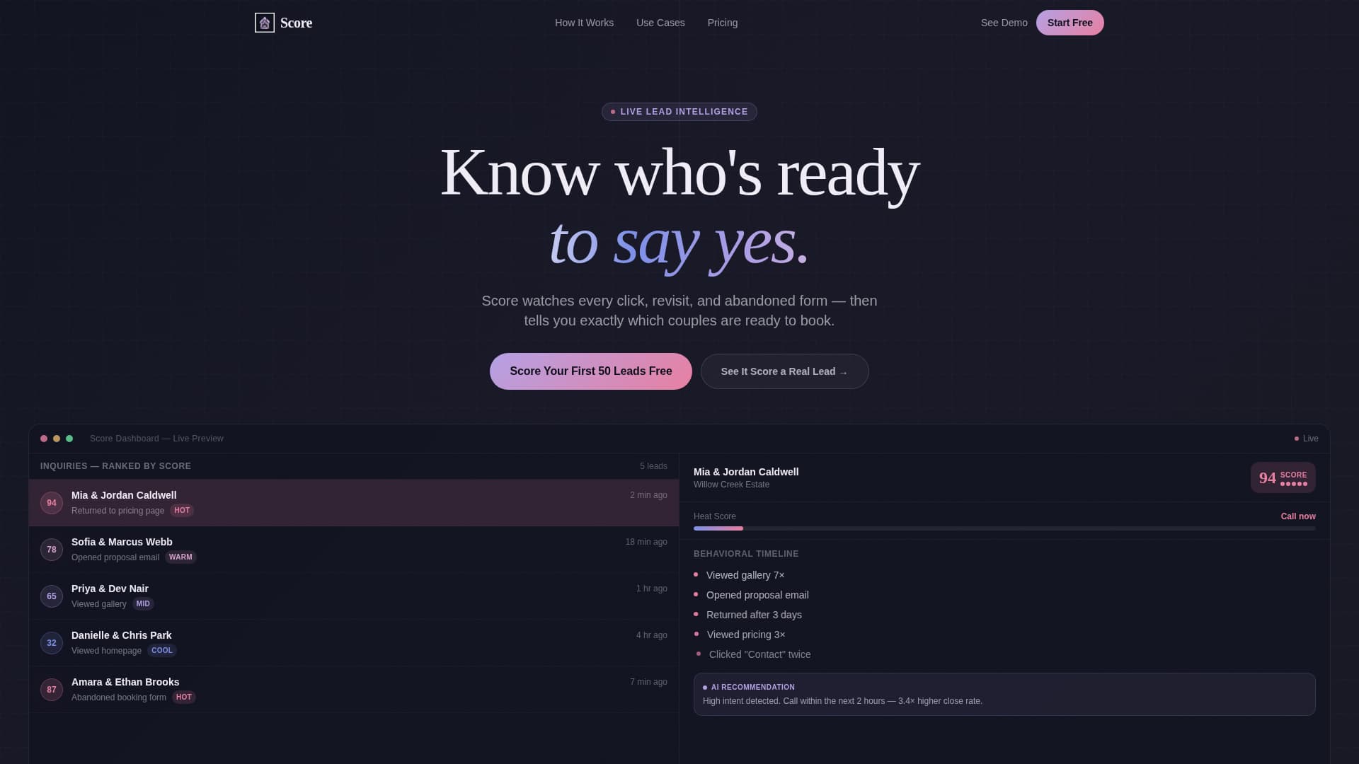 Score - Intelligent Wedding Landing Page Template