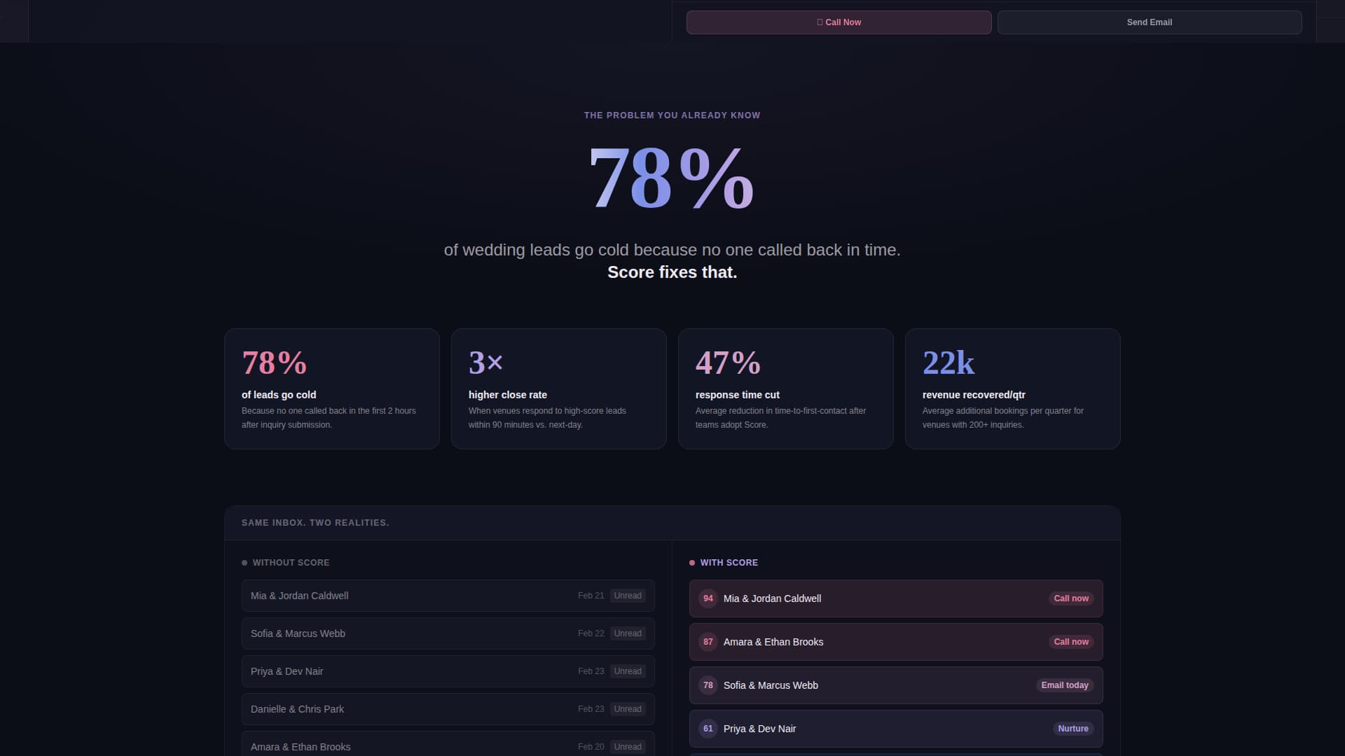 Score - Intelligent Wedding Landing Page Template