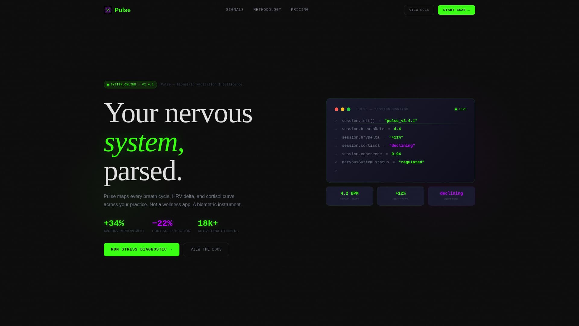 Pulse - Datadriven Meditation Landing Page Template