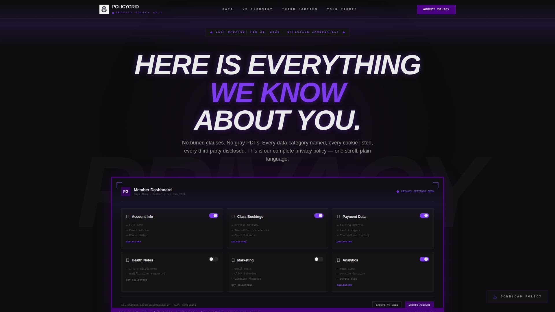 Yoga Studio Privacy Policy Website Template