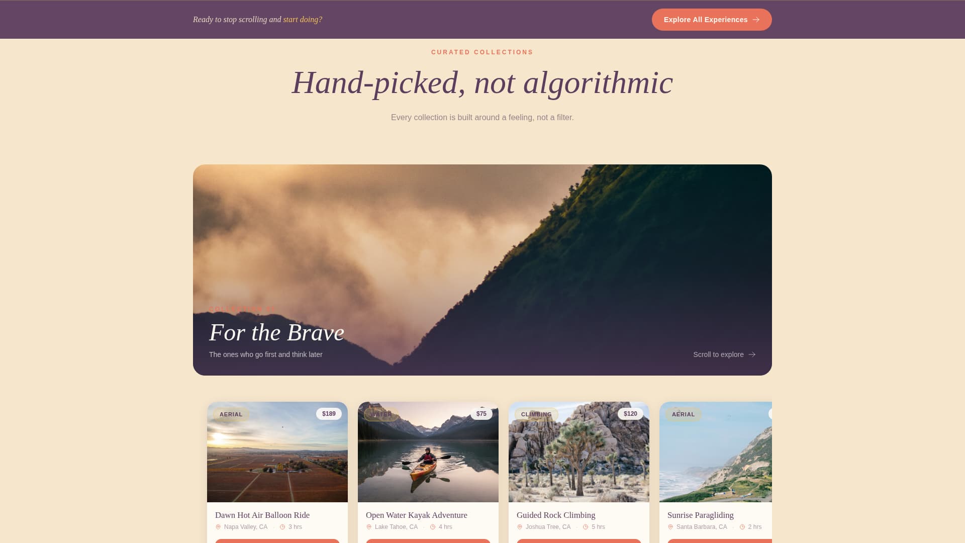 Wander - Immersive Experiences Landing Page Template