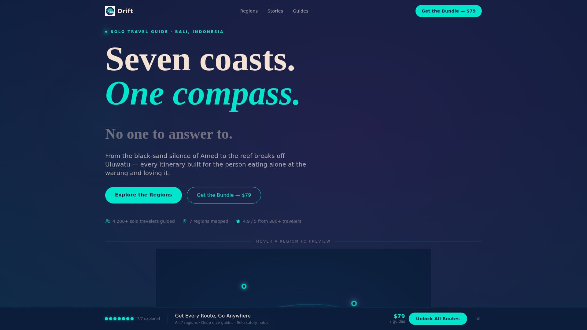 Drift - Immersive Solotravel Landing Page Template