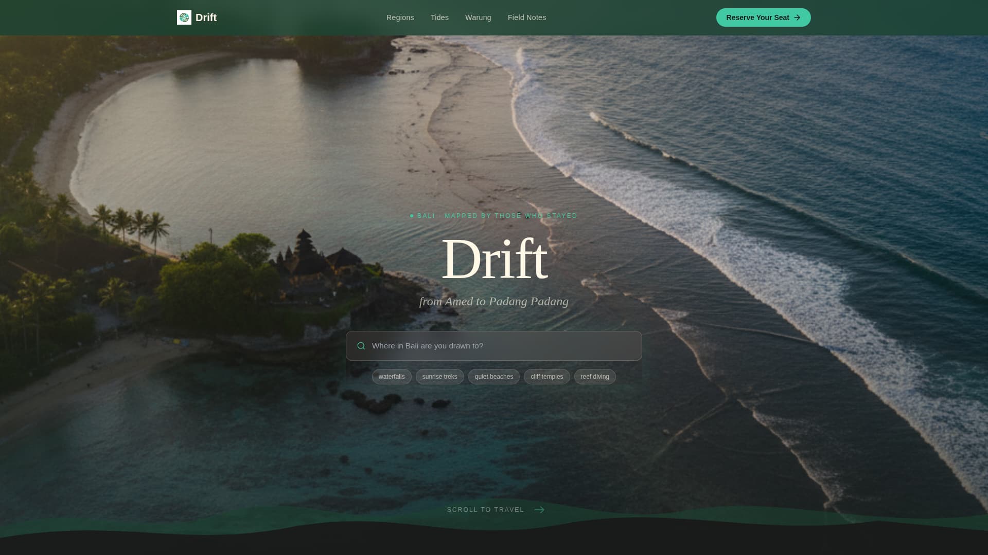 Drift - Cinematic Bali Landing Page Template