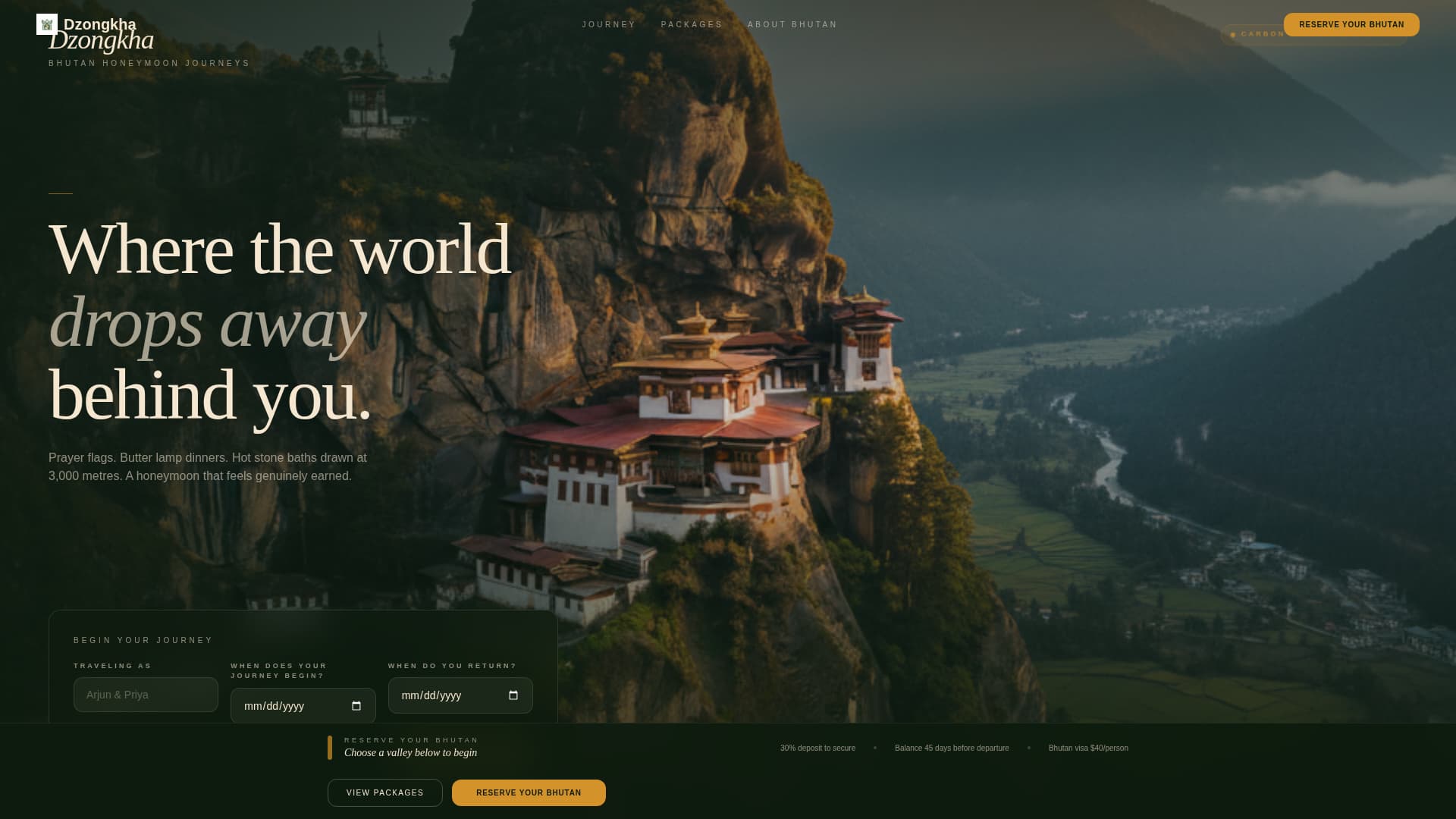 Dzongkha - Immersive Honeymoon Landing Page Template