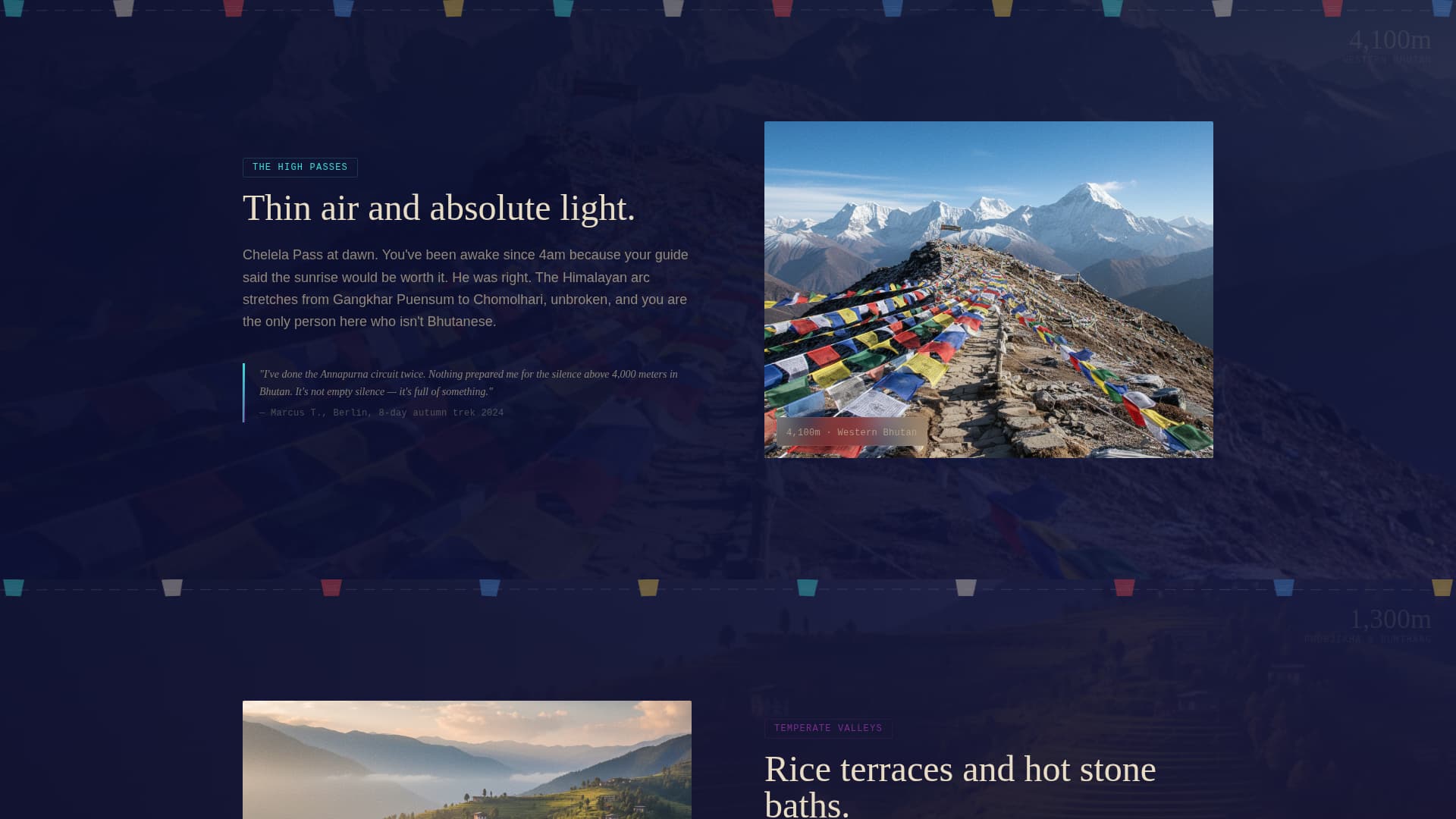 Trek - Immersive Bhutan Landing Page Template