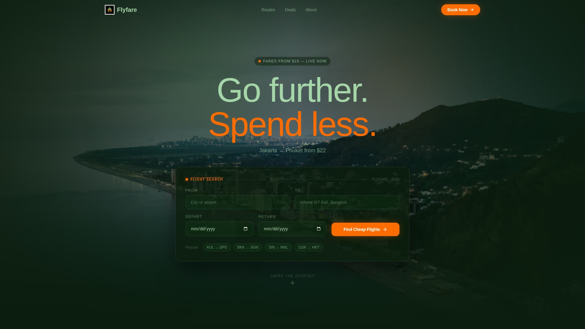 Flyfare - Immersive Budgetairline Landing Page Template
