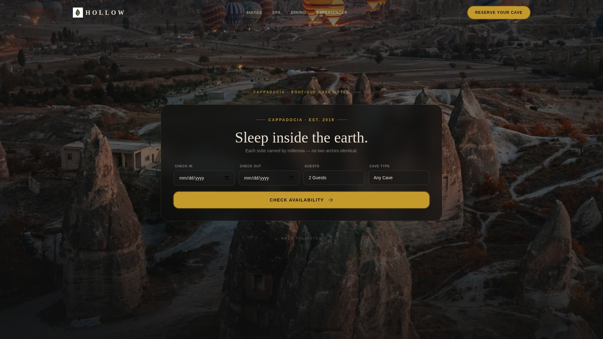 Hollow - Immersive Cavehotel Landing Page Template