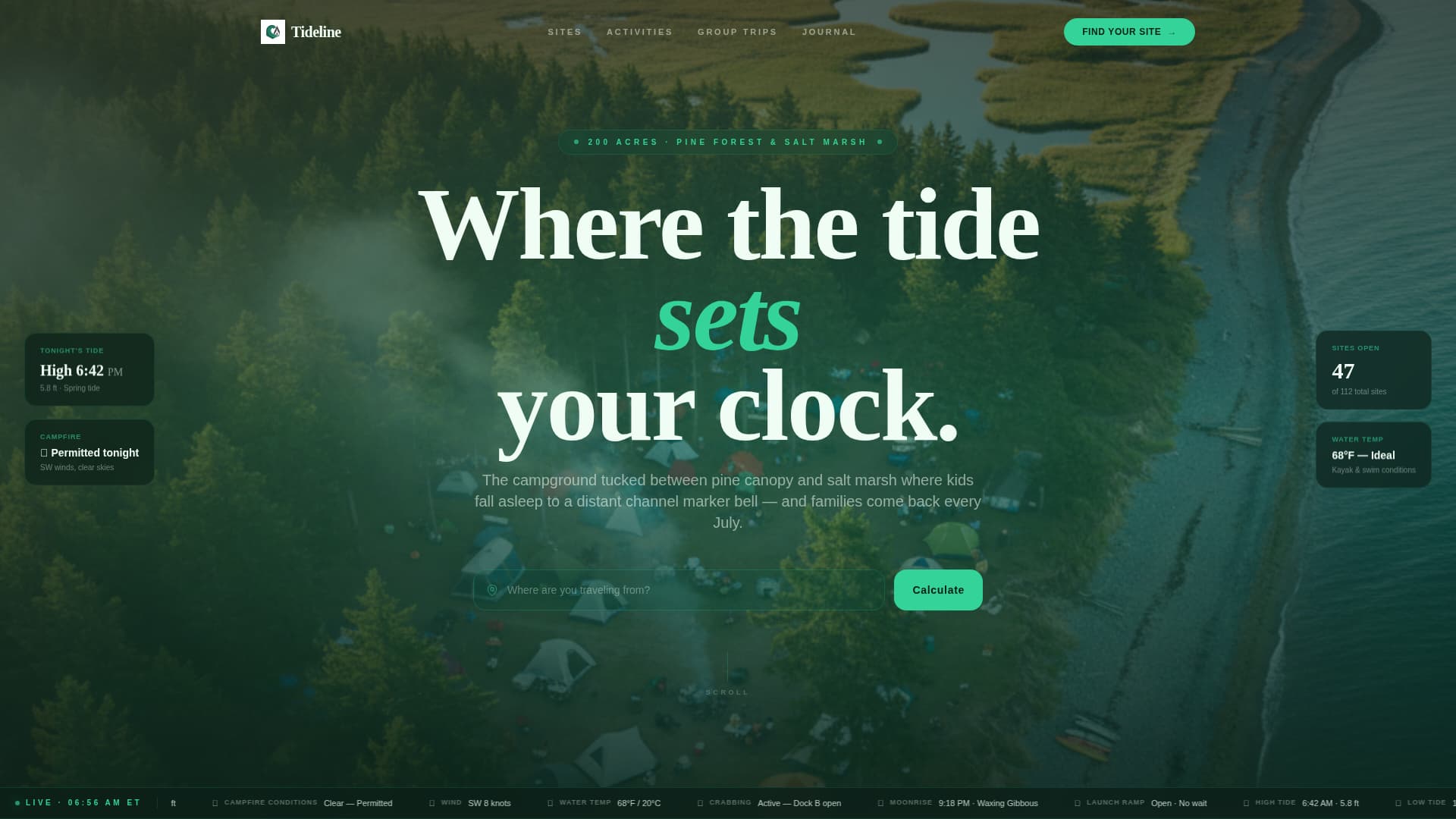 Tideline - Immersive Campground Landing Page Template