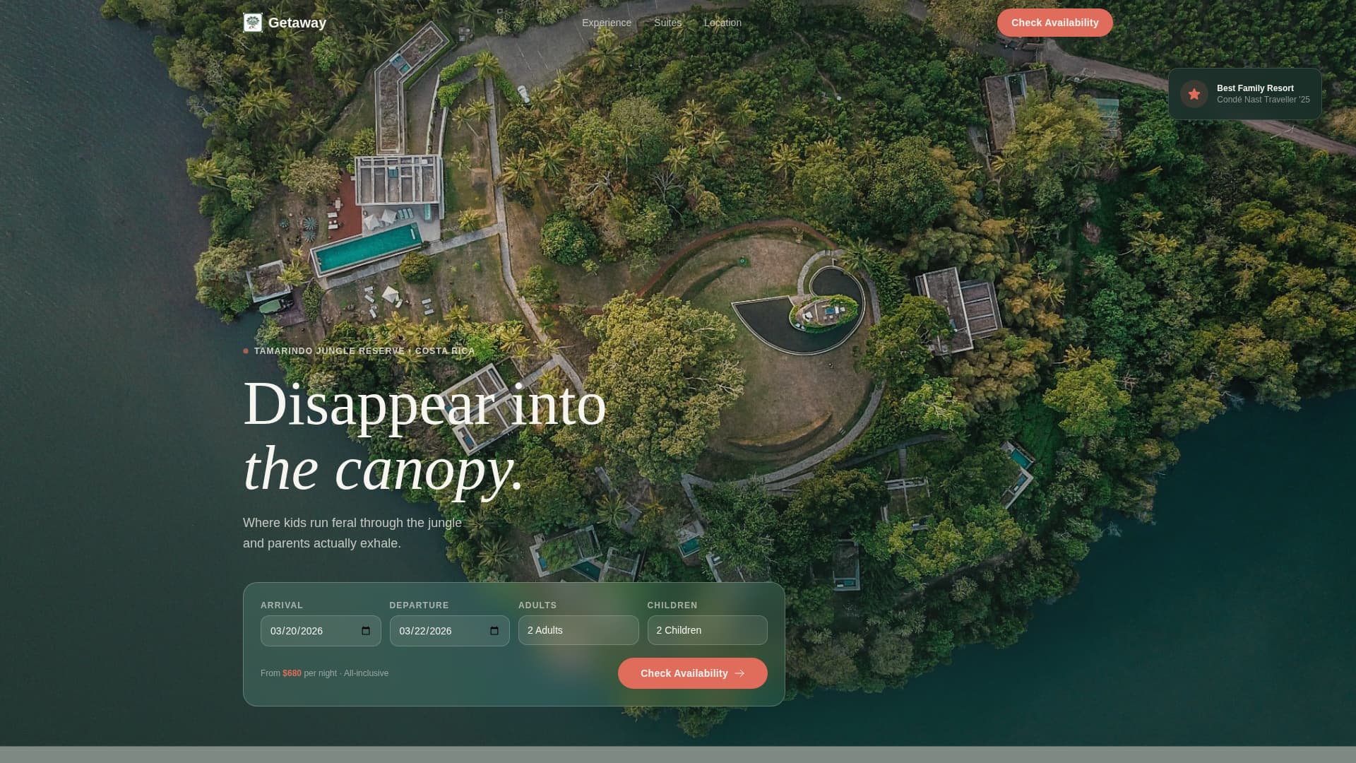 Getaway - Immersive Family Landing Page Template