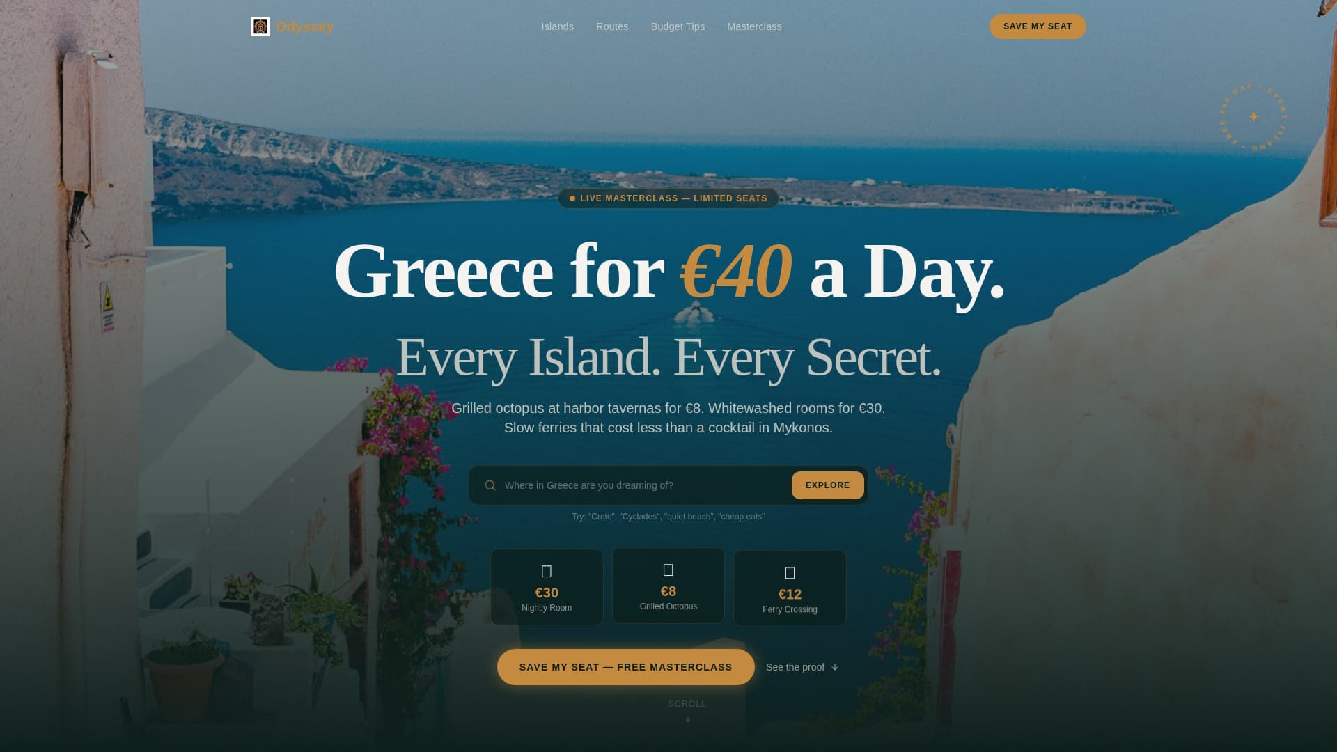 Odyssey - Immersive Budgettravel Landing Page Template